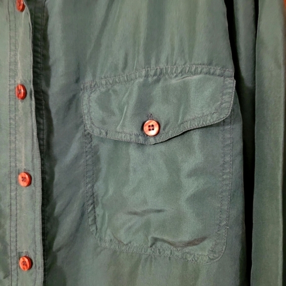 Vintage Best American dark green 100% silk button front shirt - Picture 3 of 9